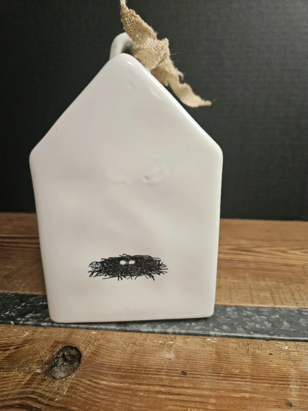 Rae Dunn NEST Ceramic Birdhouse Decoration - White with Black Nest Graphic